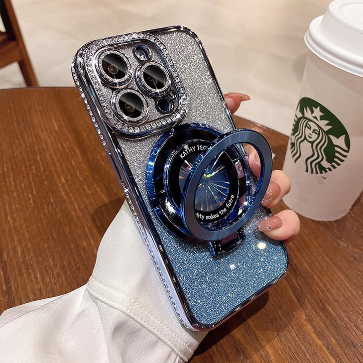 OUROL Magnetic Kickstand Glitter Lens Protector Case for iPhone 16 15 14 13 Pro Max Compatible with Magsafe Sparkling Di