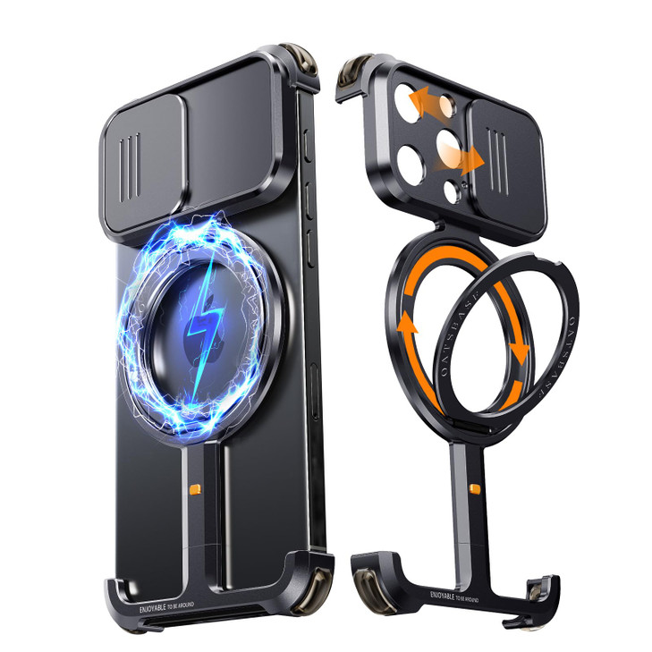 NIFBANG for iPhone 16 Pro Max Phone Case360 Rotation Kickstand Aluminum Metal Slide Camera CoverFrameless Military Grade