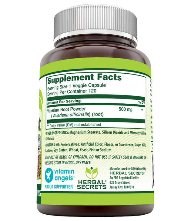 Herbal Secrets Valerian Root 500 Mg Supplement | Veggie Capsules | Non-GMO | Gluten-Free | Made in USA (1 Pack, 120 Count)