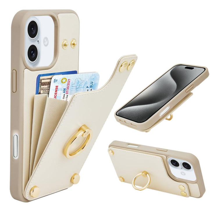 LAMEEKU Wallet Case for iPhone 16 Pro Card Holder Leather Case with 360 Rotation Ring Kickstand Protective Cover for iPh