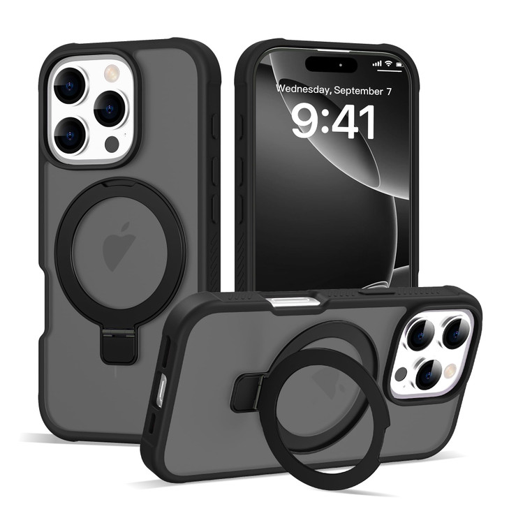 DORAFIN for iPhone 16 Case with Invisible Ring Stand Military Drop Protection Compatible with MagSafe Matte Translucent