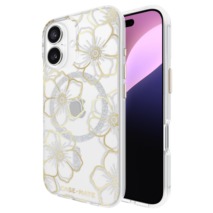 CaseMate iPhone 16 Case Compatible with MagSafe Sparkly Floral Phone Case with 12ft Drop Protection Premium Magnetic Cov