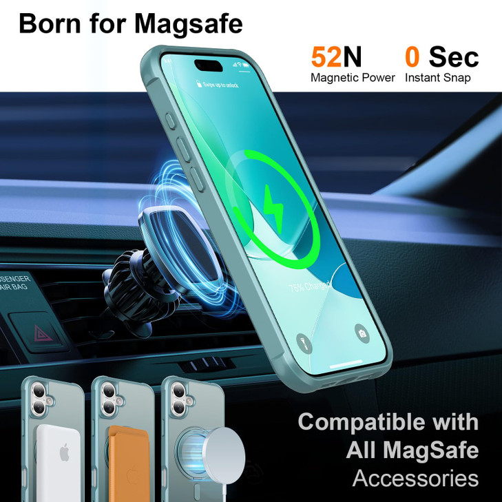 ZHOGTNEG 360 Magnetic Swivel Ring for iPhone 16 case Builtin Metal Stand and Ring Holder Magsafe Compatible Military Gra