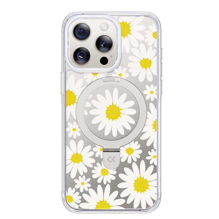 CASEKOO Floral Series Mirror Daisy for iPhone 15 Pro Max Case with Magnetic Ring Stand Compatible with MagSafe MilitaryG