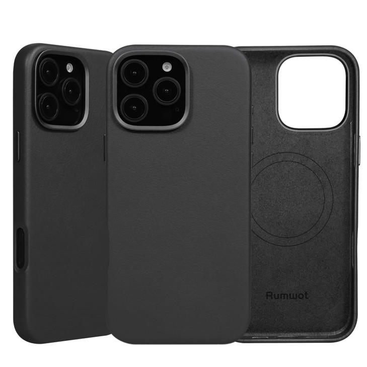 Rumwot for iPhone 16 Pro Max Leather Case Compatible with Magsafe and Wireless Charge Full Grain Genuine Leather Metal B