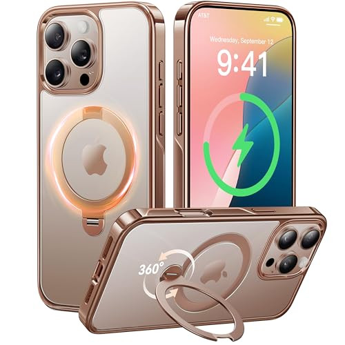 CASEKOO for iPhone 16 Pro Case Desert Titanium 360 Spin Magnetic Stand Compatible with Magsafe16FT Military Protection S