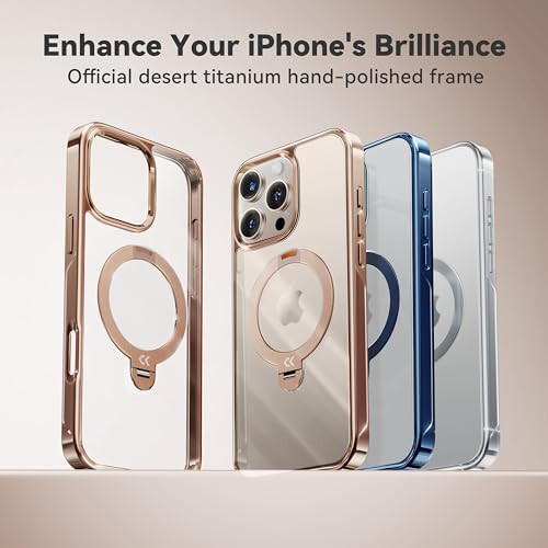 CASEKOO for iPhone 16 Pro Case Desert Titanium 360 Spin Magnetic Stand Compatible with Magsafe16FT Military Protection S