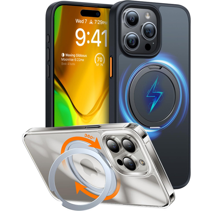 TORRAS 360 Rotatable Magnetic Ring for iPhone 16 Plus Case Fit for MagSafe with Stand Ring Holder 16FT Military Grade Sh