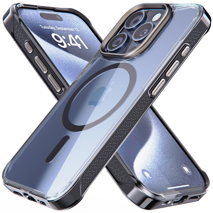 REBEL Clear Case for iPhone 15 Pro Frosted Flex Series Exposed Sides for Comfort Compatible with MagSafe Matte Texture P