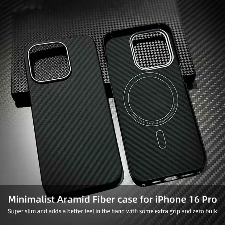 Sisyphy Aramid Fiber Case for iPhone 16 Pro with Carbon Fiber Texture Compatible for MagSafe Super Slim Light Protective