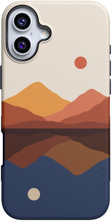 Casely iPhone 16 Case Opposites Attract Day Night Mountains Bold Protective Design Compatible with MagSafe