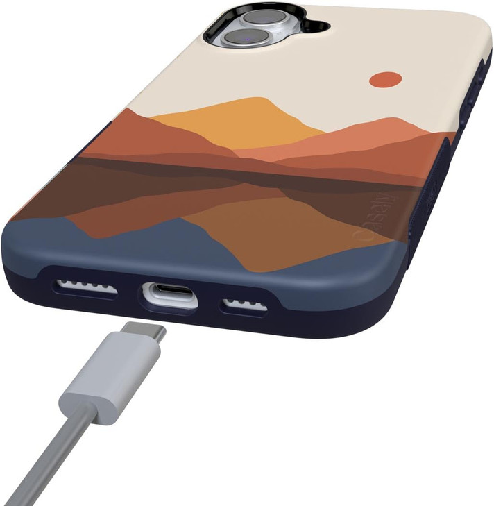 Casely iPhone 16 Case Opposites Attract Day Night Mountains Bold Protective Design Compatible with MagSafe