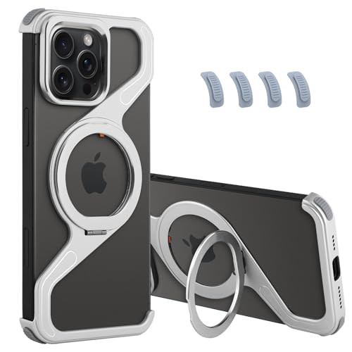 aidvaia Titanium Metal Minimalist Phone Case Compatible with iPhone 16 Pro Magnetic Kickstand Metal Frameless Design Bum