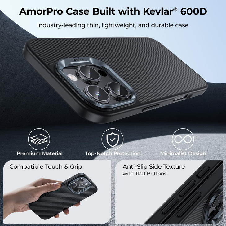 BENKS Aramid Fiber Case for iPhone 16 Pro Max MagSafe Compatible Dupont Kevlar 600D Fiber TPU Protection Carbon Fiber Lo