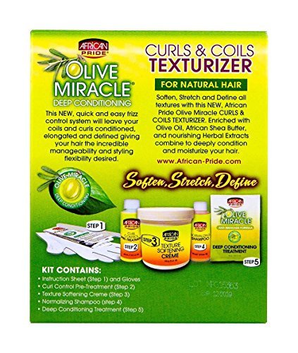 African Pride Olive Miracle Curls & Coils Texturizer - Contains Aloe Vera, Castor Oil & Biotin to Condition & Define Hair, Protect, 1 Kit online at globaldelivered