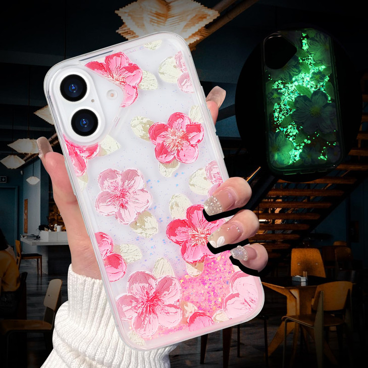 VALRION Compatible with iPhone 16 Plus Oil Painting Flower Case Glow in The Dark Liquid Fluorescent Floating Waterfall F