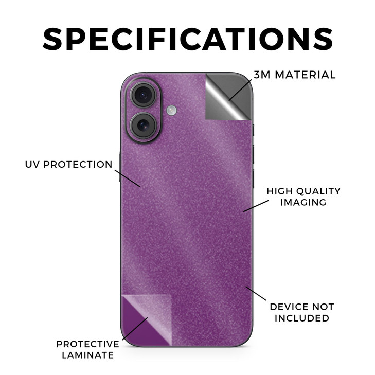 Glossy Glitter Phone Skin Compatible with Apple iPhone 16 Plus Solid Purple Premium 3M Vinyl Protective Wrap Decal Cover