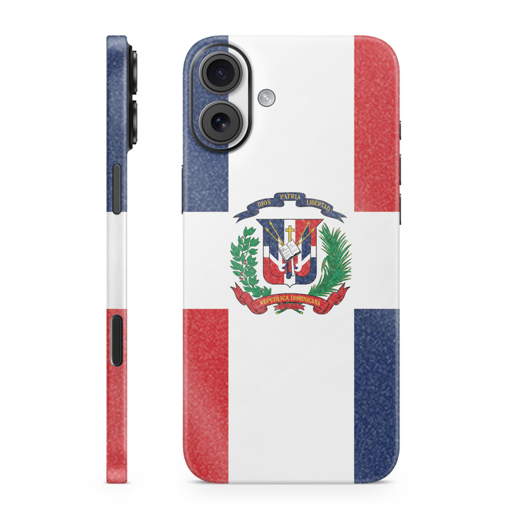 Glossy Glitter Phone Skin Compatible with Apple iPhone 16 Plus Dominican Flag Premium 3M Vinyl Protective Wrap Decal Cov