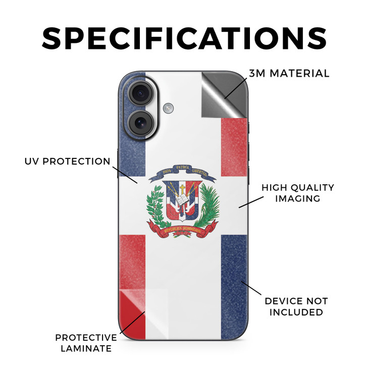 Glossy Glitter Phone Skin Compatible with Apple iPhone 16 Plus Dominican Flag Premium 3M Vinyl Protective Wrap Decal Cov