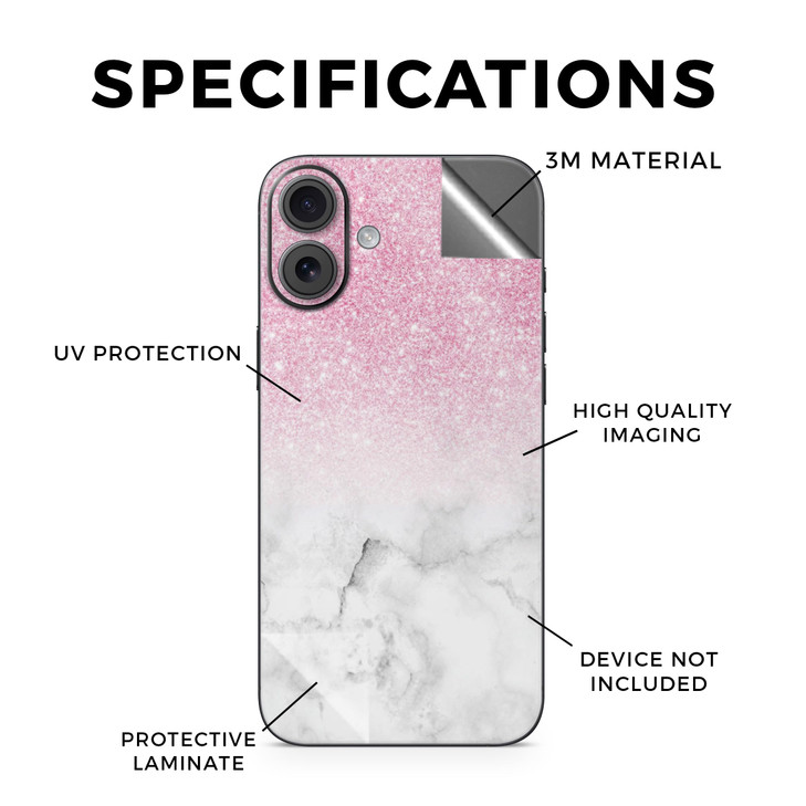 Glossy Glitter Phone Skin Compatible with Apple iPhone 16 Plus Marble Glitz Premium 3M Vinyl Protective Wrap Decal Cover