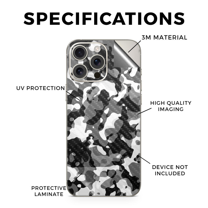 Carbon Fiber Phone Skin Compatible with Apple iPhone 16 Pro Max Black Modern Camo Premium 3M Vinyl Protective Wrap Decal