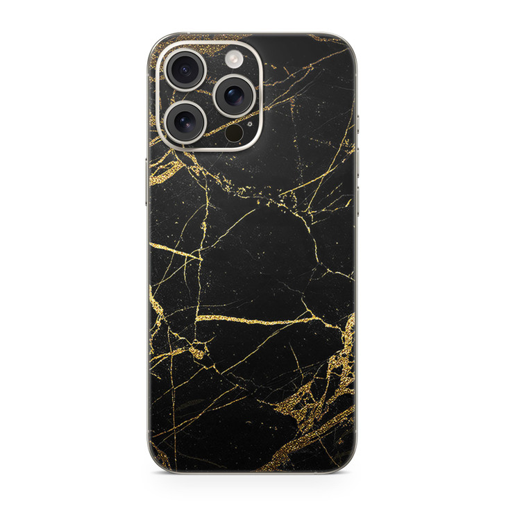 Phone Skin Compatible with Apple iPhone 16 Pro Max Black Gold Marble Premium 3M Vinyl Protective Wrap Decal Cover Easy t