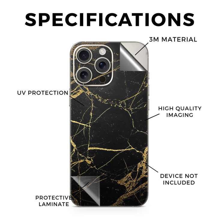 Phone Skin Compatible with Apple iPhone 16 Pro Max Black Gold Marble Premium 3M Vinyl Protective Wrap Decal Cover Easy t