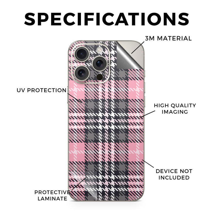 Phone Skin Compatible with Apple iPhone 16 Pro Max Pink Plaid Premium 3M Vinyl Protective Wrap Decal Cover Easy to Apply