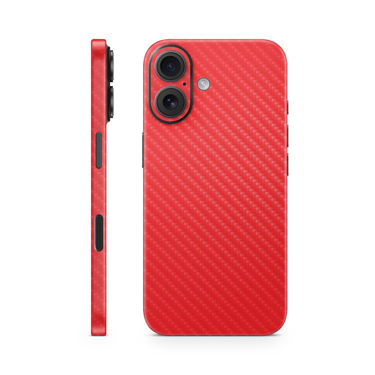 Carbon Fiber Phone Skin Compatible with Apple iPhone 16 Solid Red Premium 3M Vinyl Protective Wrap Decal Cover Easy to A