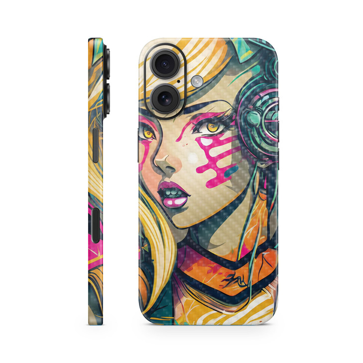 Carbon Fiber Phone Skin Compatible with Apple iPhone 16 Techno Punk Premium 3M Vinyl Protective Wrap Decal Cover Easy to
