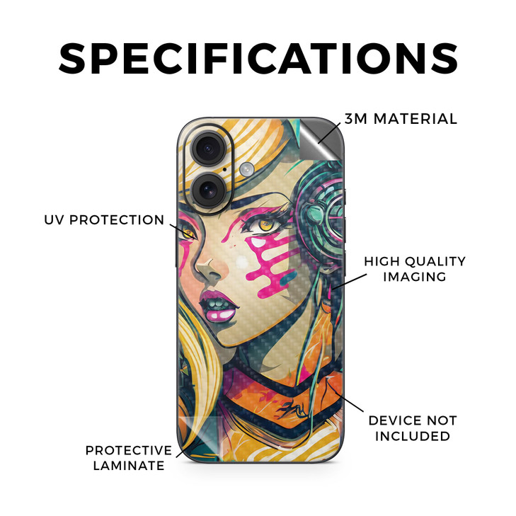 Carbon Fiber Phone Skin Compatible with Apple iPhone 16 Techno Punk Premium 3M Vinyl Protective Wrap Decal Cover Easy to