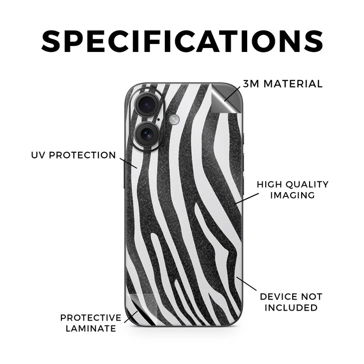 Glossy Glitter Phone Skin Compatible with Apple iPhone 16 Black Zebra Premium 3M Vinyl Protective Wrap Decal Cover Easy