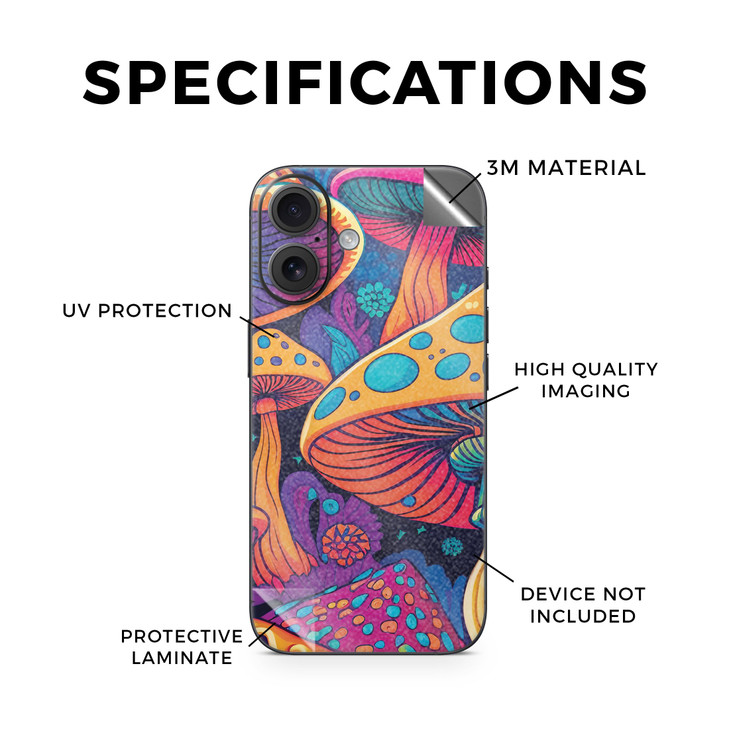 Glossy Glitter Phone Skin Compatible with Apple iPhone 16 Mushrooms Premium 3M Vinyl Protective Wrap Decal Cover Easy to