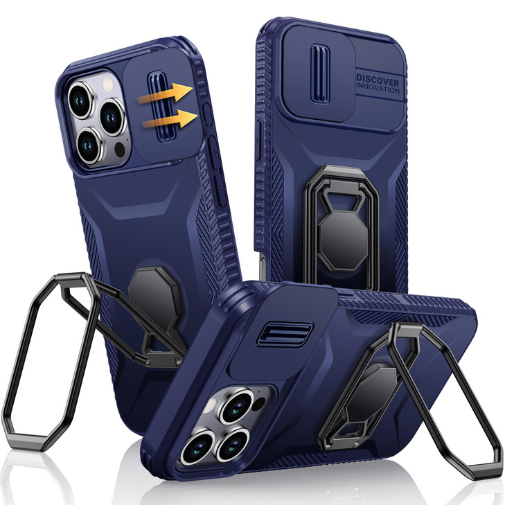 XYZ for iPhone 16 Pro Case with Stand Phone Case with Slide Camera Cover Foldable Double Ring Holder MilitaryGrade Shock