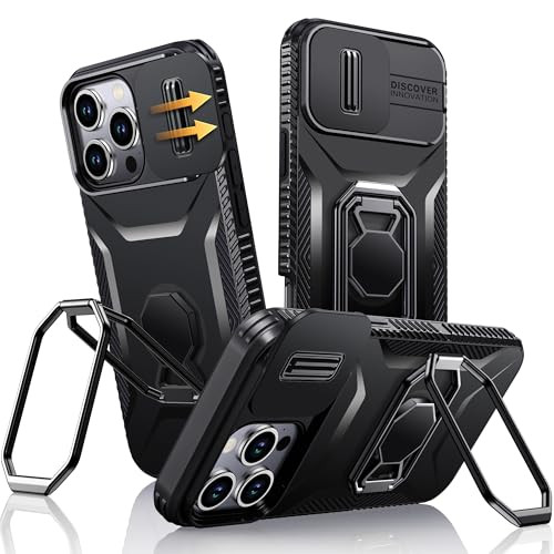 XYZ for iPhone 16 Case with Stand Phone Case with Slide Camera Cover Foldable Double Ring Holder MilitaryGrade Shockproo
