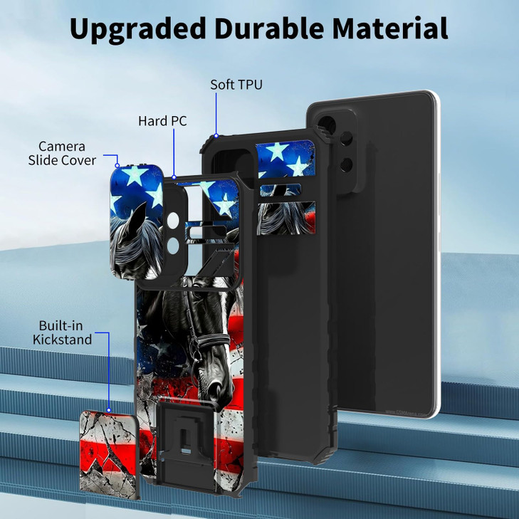 DHYYDSQZ for iPhone 16 Pro Max Phone Case with Sliding Camera Cover Stand Kickstand Dual Layer Hybrid Heavy Duty Shockpr