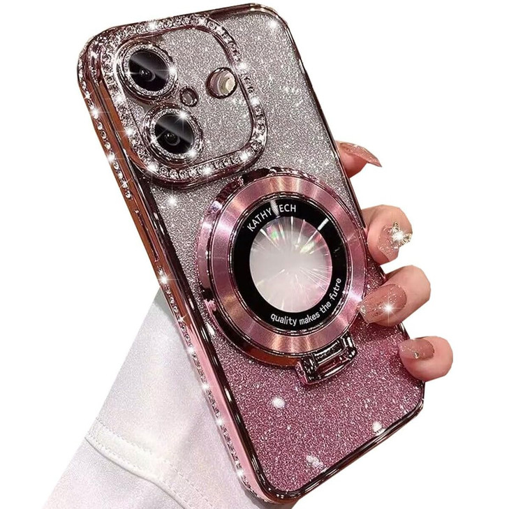 AuroiCCY Magnetic Ring Stand Glitter Case for iPhone 16 Plus Compatible with Magsafe Women Girly Luxury Bling Diamond Rh