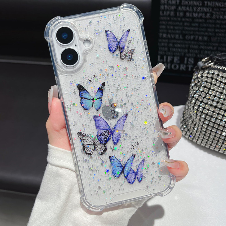 Changjia for iPhone 16 Plus Clear Glitter Butterfly Case Cute Bling Sparkle Shiny Stars Soft Silicone TPU Bumper Four Co
