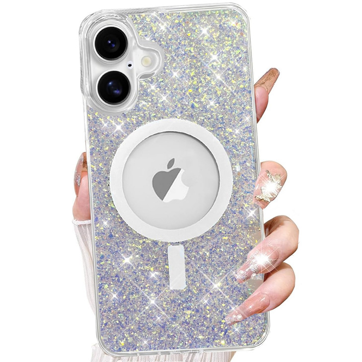 Changjia Magnetic Glitter Case for iPhone 16 PlusCompatible with Magsafe Cute Girly Bling Sparkly Shiny Soft TPU Bumper