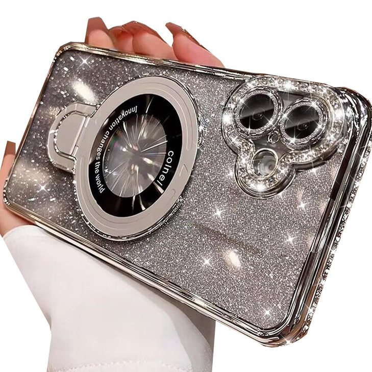 Changjia Magnetic Stand Glitter Case for iPhone 16 PlusCompatible with Magsafe Luxury Bling Sparkly Rhinestones with Cam