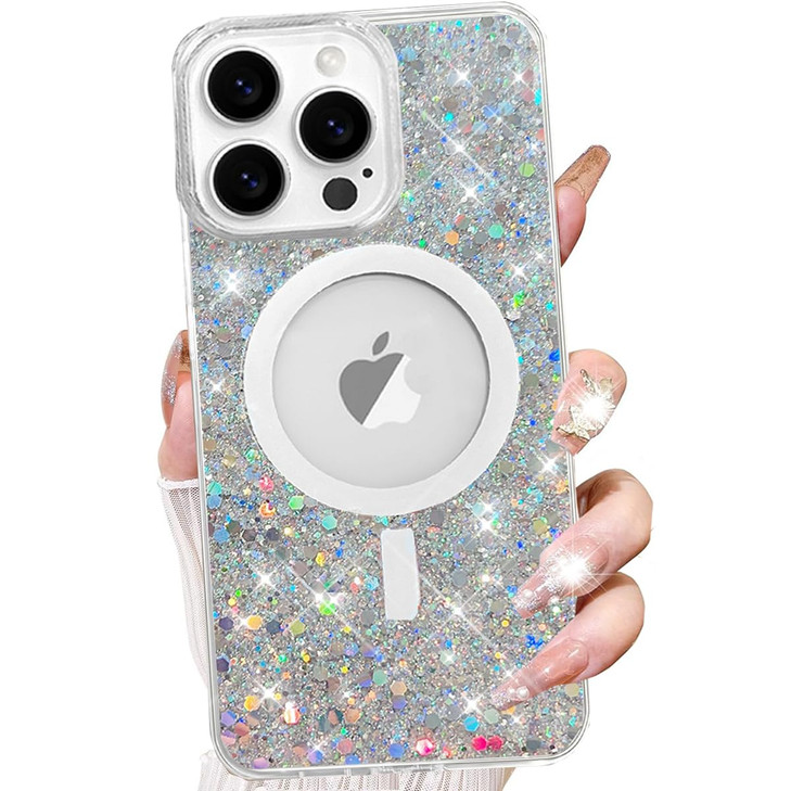 Changjia Magnetic Glitter Case for iPhone 16 ProCompatible with Magsafe Cute Bling Sparkly Shiny Soft TPU Bumper Shockpr