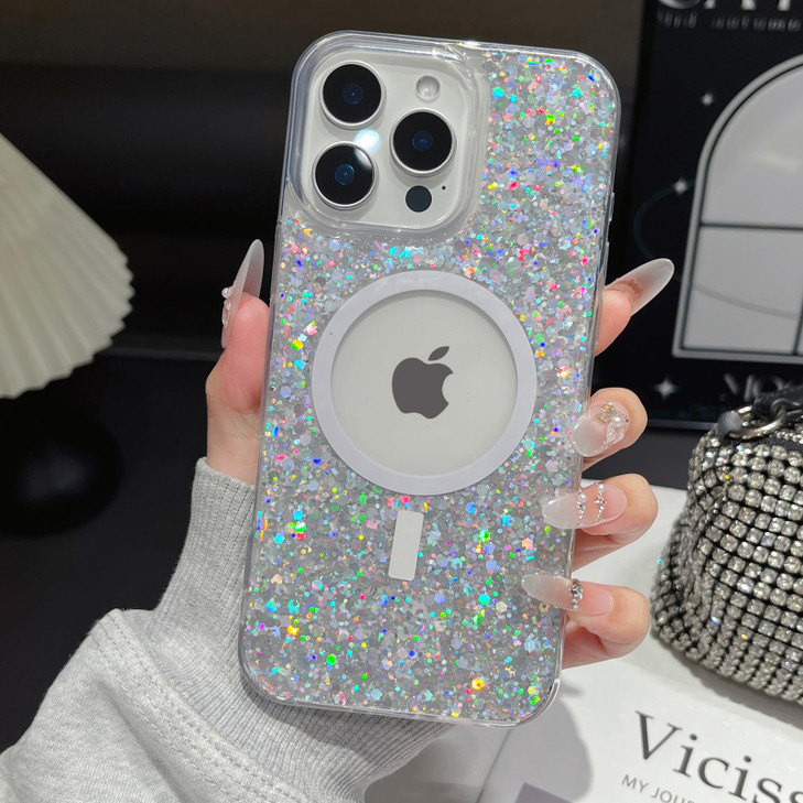 Changjia Magnetic Glitter Case for iPhone 16 ProCompatible with Magsafe Cute Bling Sparkly Shiny Soft TPU Bumper Shockpr