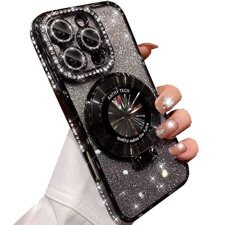 Changjia Magnetic Kickstand Glitter Case for iPhone 16 Pro Max Compatible with Magsafe Luxury Bling Sparkly Diamond Rhin
