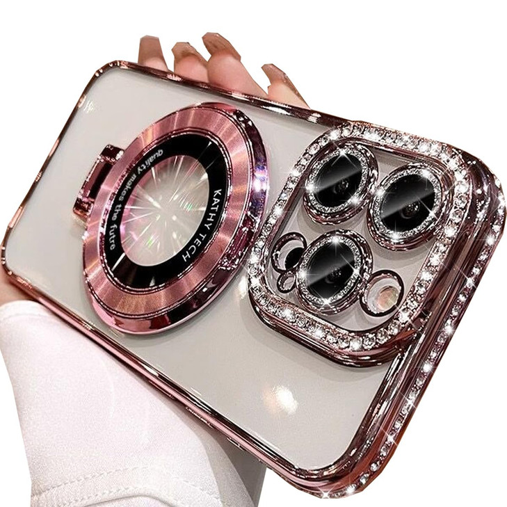 Changjia Magnetic Stand Clear Case for iPhone 16 Pro Max Compatible with Magsafe Glitter Bling Sparkly Rhinestones with