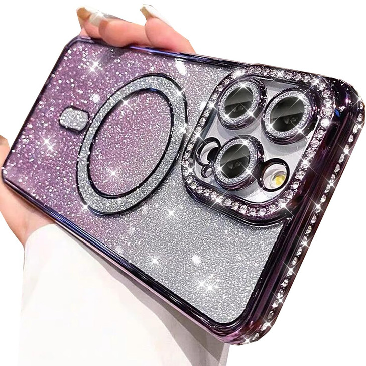 Changjia Magnetic Glitter Case for iPhone 16 Pro Max Compatible with MagSafe Cute Luxury Bling Sparkly Diamond Rhineston