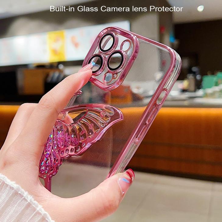 Changjia for iPhone 16 Pro Max Glitter 3D Butterfly CaseCute Luxury Bling Sparkle Liquid Flowing Case with Camera Lens P