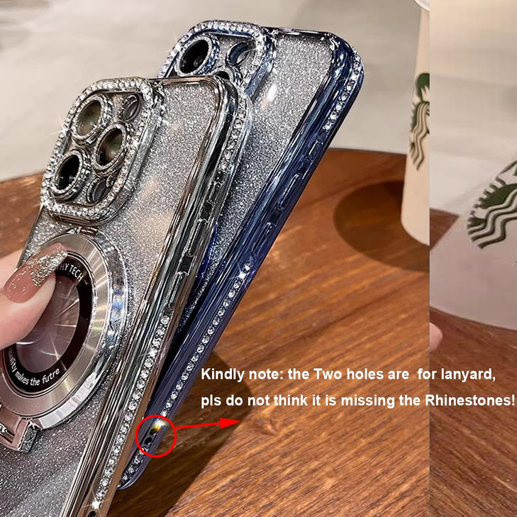 Changjia Magnetic Kickstand Glitter Case for iPhone 16 Pro Compatible with Magsafe Luxury Bling Sparkly Diamond Rhinesto