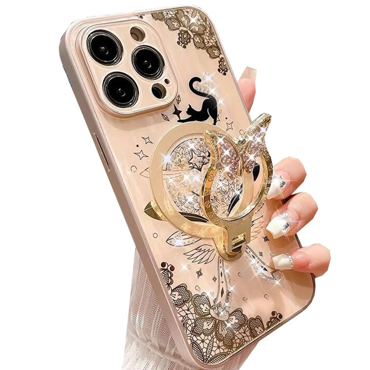 Changjia Magnetic Kickstand Glitter Case for iPhone 16 ProCompatible with Magsafe Cute Bling Sparkle Diamond Butterfly R