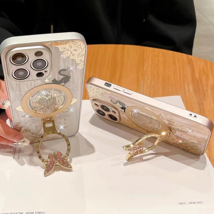 Changjia Magnetic Kickstand Glitter Case for iPhone 16 ProCompatible with Magsafe Cute Bling Sparkle Diamond Butterfly R