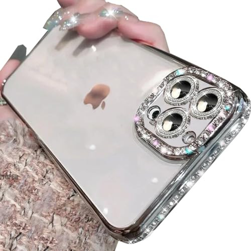 Changjia Clear Glitter Case for iPhone 16 Pro MaxLuxury Bling Sparkly Diamond Rhinestones with Camera Protector TPU Plat